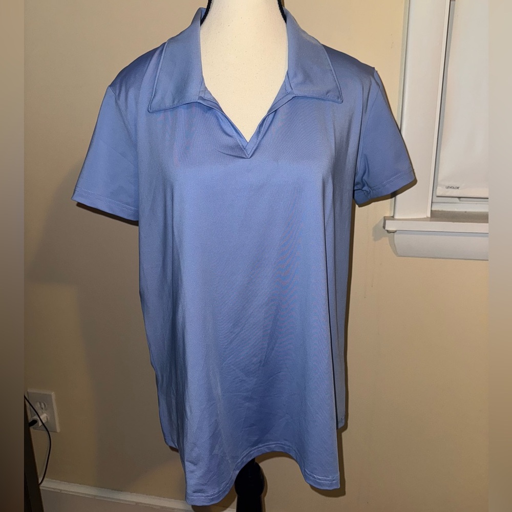 Ana Clare XL short sleeve women’s light blue polo active shirt